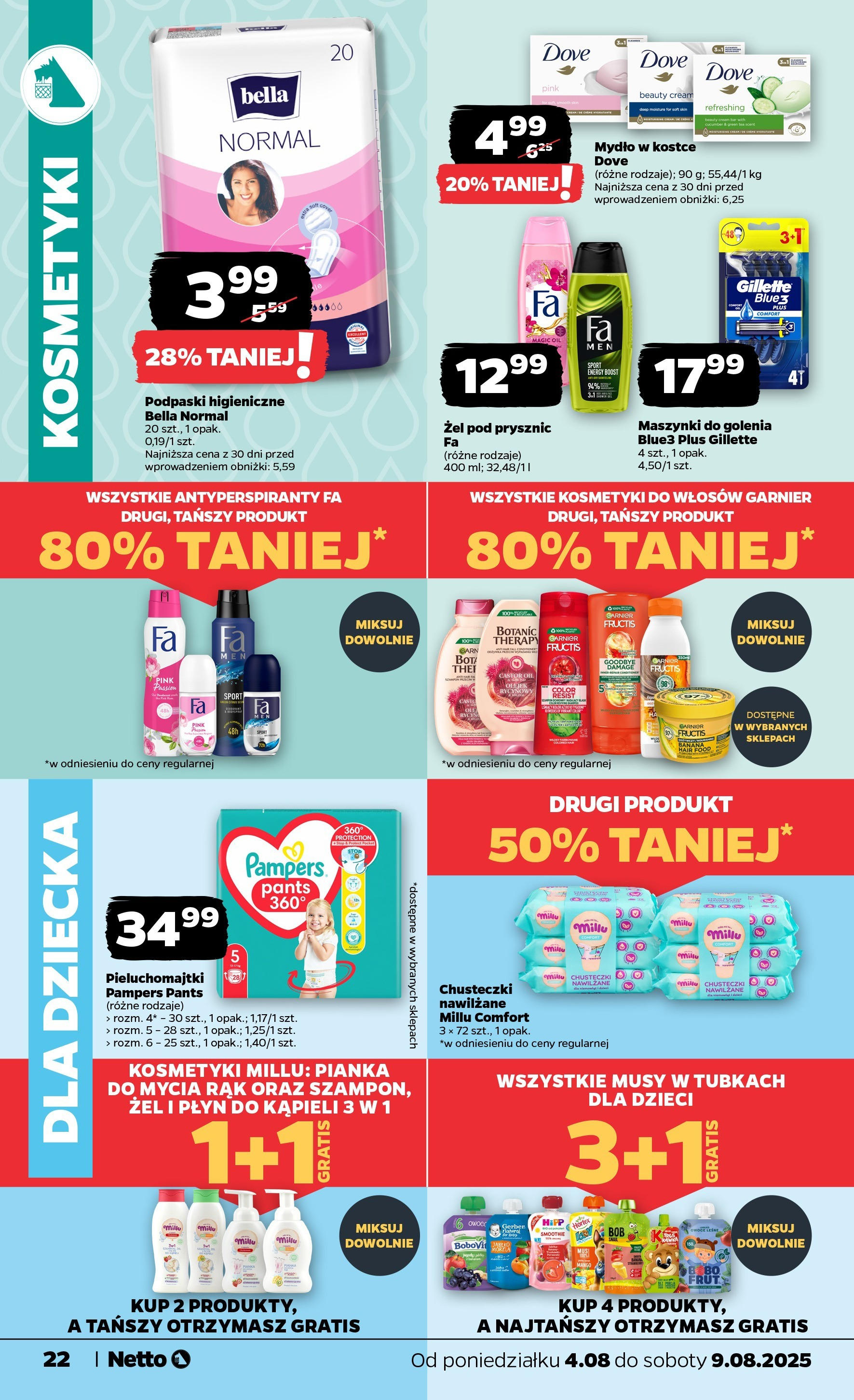 Netto gazetka od 04.08.2025 | Promocje | Strona: 22 | Produkty: Pampers, Płyn do kąpieli, Maszynki do golenia, Owoce Netto gazetka od 04.08.2025 - Aktualne promocje | Strona: 22 | Produkty: Pampers, Płyn do kąpieli, Maszynki do golenia, Owoce
