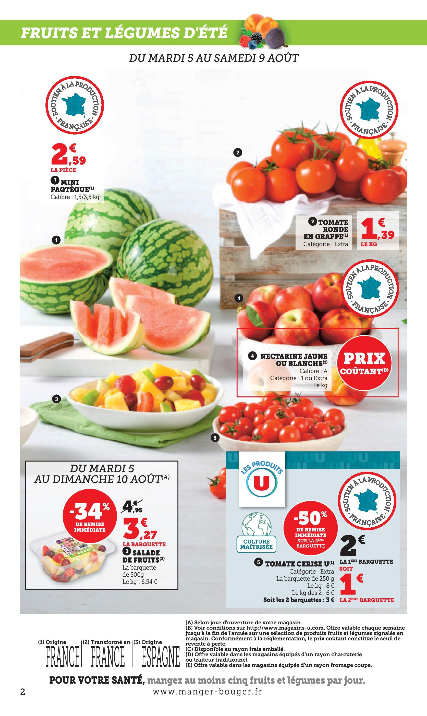Super U - Le marché à prix bas! à partir du 04/08/2025 - promo en ligne | Page: 2 | Produits: Salade, Nectarine, Tomate cerise, Fromage
