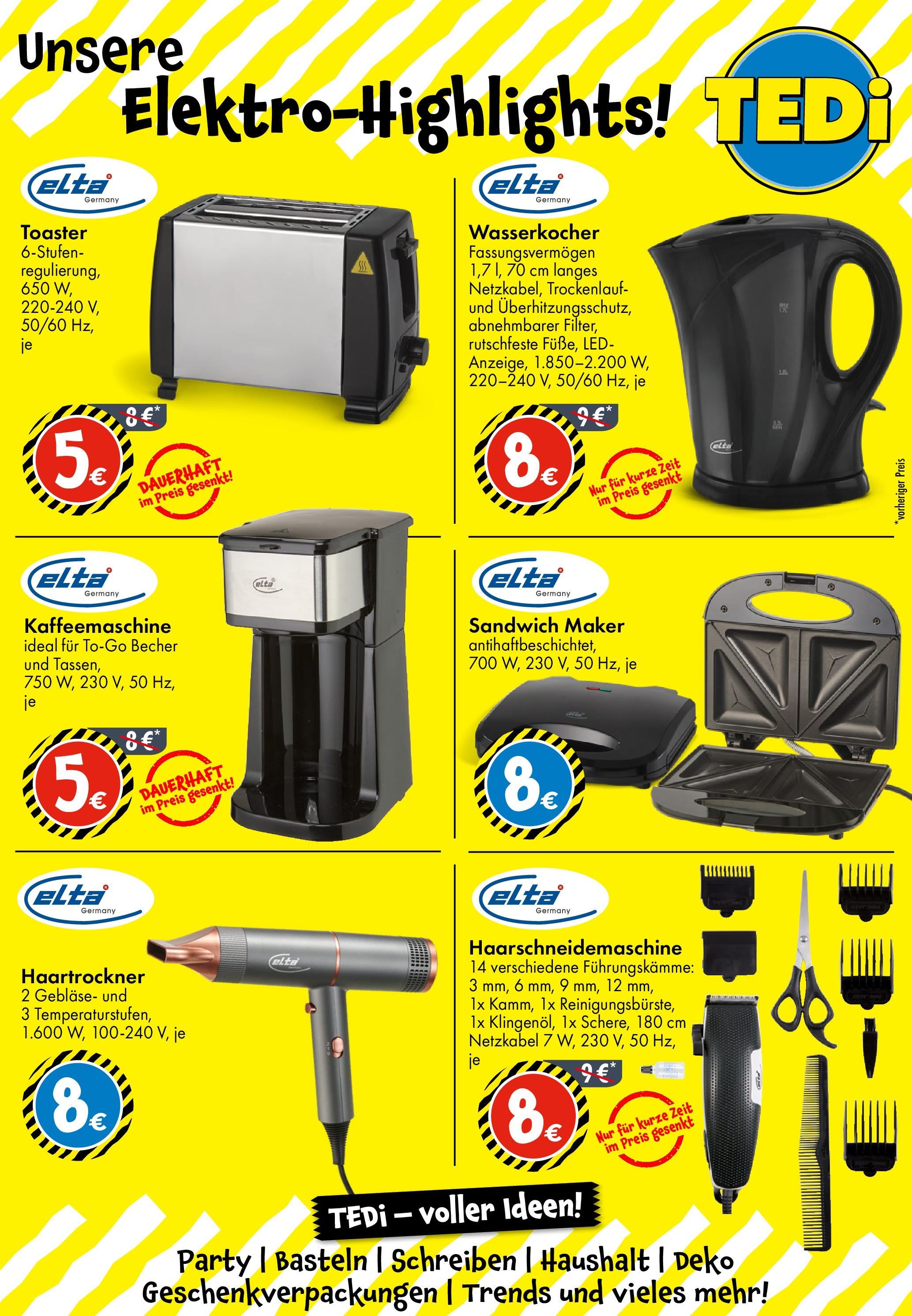 TEDi Prospekt Back to school (ab 01.08.2025) zum Blättern | Seite: 22 | Produkte: Kaffeemaschine, Wasserkocher, Haartrockner, Toaster TEDi Prospekt Back to school (ab 01.08.2025) zum Blättern | Seite: 22 | Produkte: Kaffeemaschine, Wasserkocher, Haartrockner, Toaster