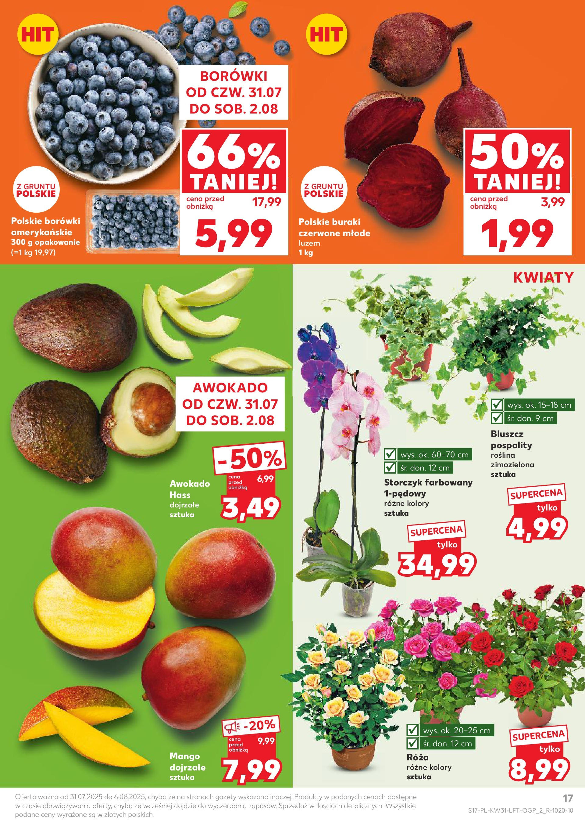 Kaufland gazetka od 31.07.2025 - od jutra PDF | Strona: 17 | Produkty: Mango, Buraki, Kwiaty, Awokado