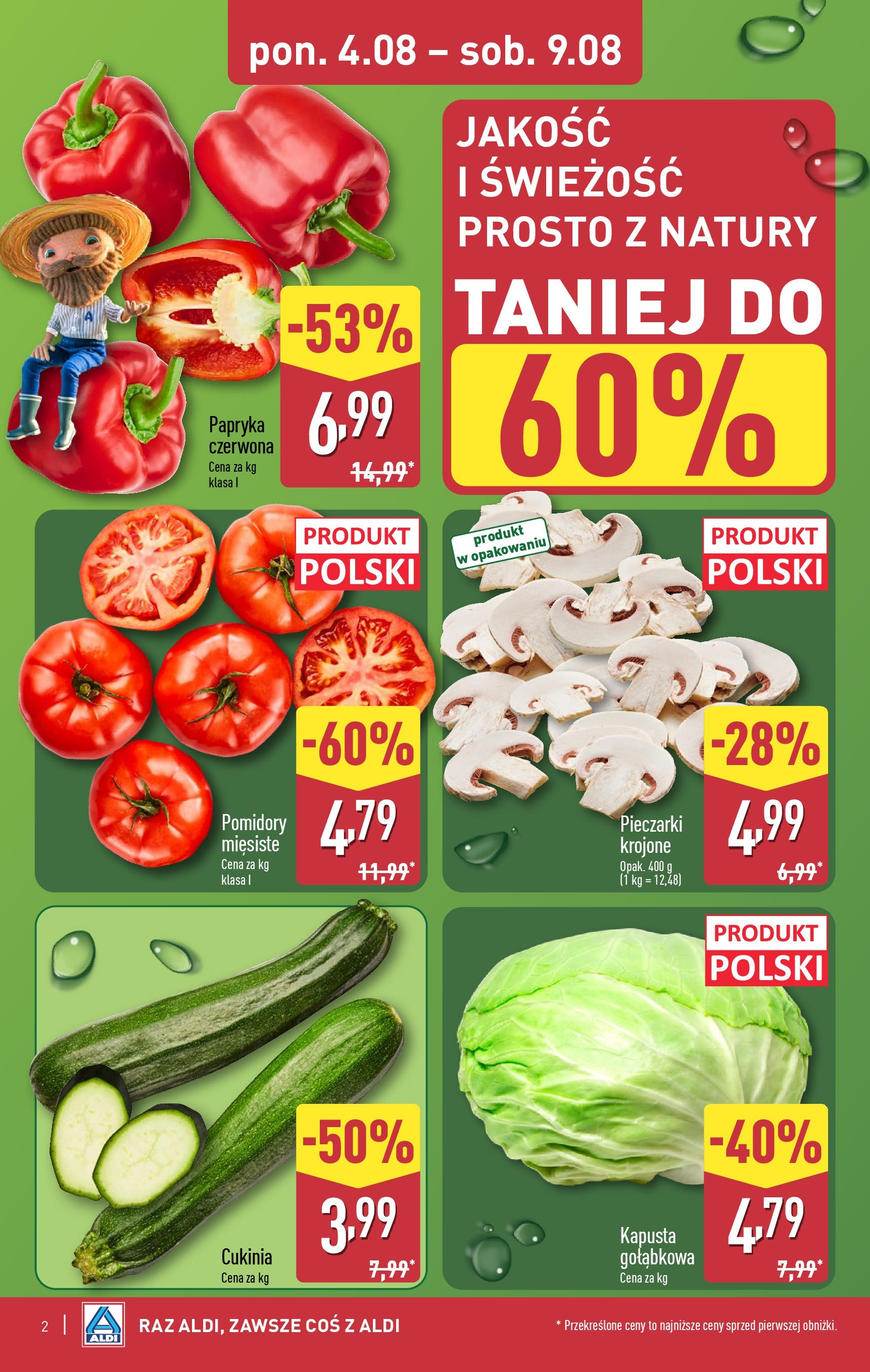 Aldi Gazetka od 04.08.2025 | Nowa PDF gazetka | Strona: 2 | Produkty: Pieczarki, Papryka, Cukinia, Pomidory Aldi Gazetka od 04.08.2025 - Ulotka PDF, promocje | Strona: 2 | Produkty: Pieczarki, Papryka, Cukinia, Pomidory