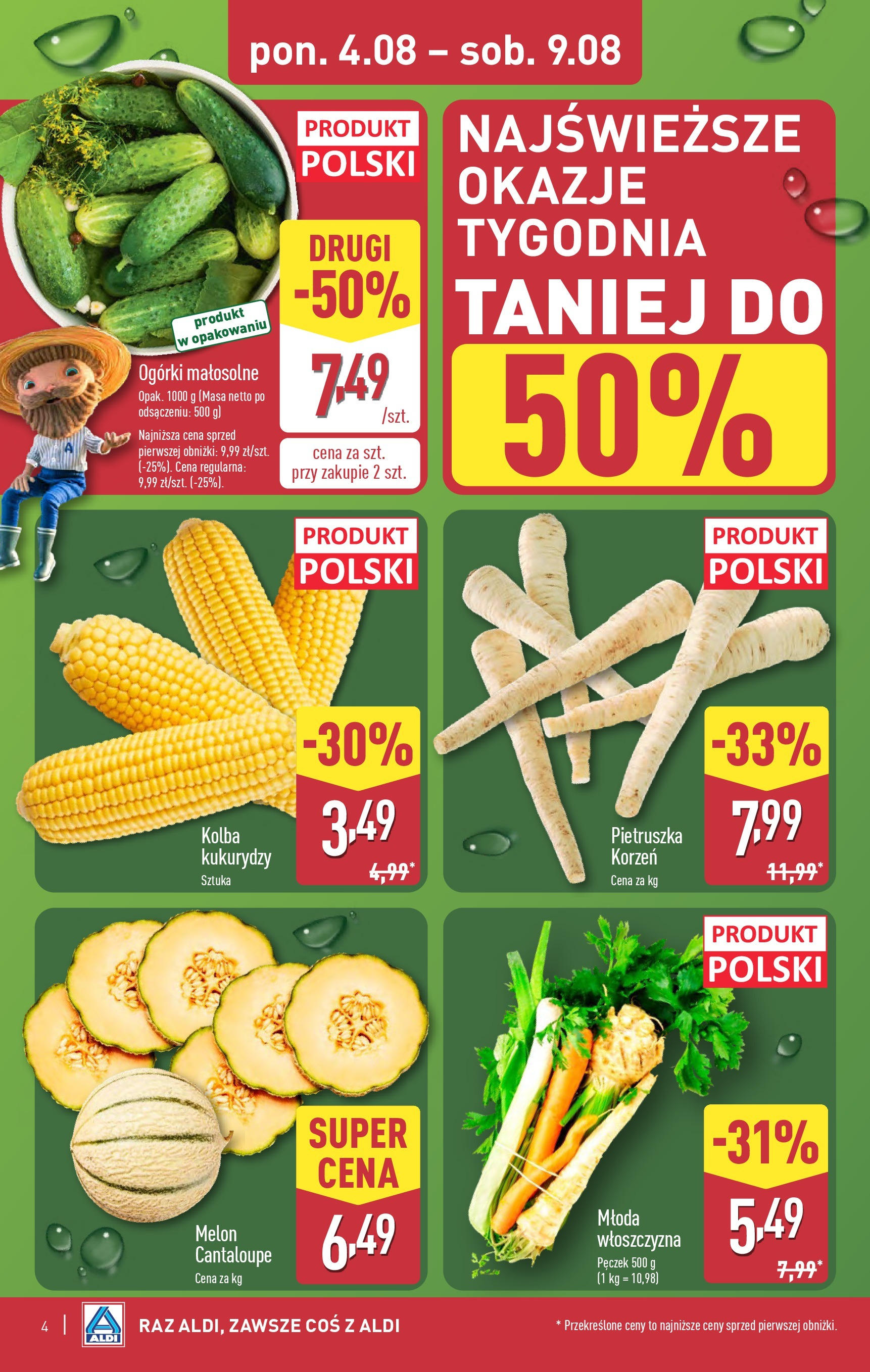 Aldi Gazetka od 04.08.2025 | Nowa PDF gazetka | Strona: 4 | Produkty: Melon, Pietruszka, Ogórki Aldi Gazetka od 04.08.2025 - Ulotka PDF, promocje | Strona: 4 | Produkty: Melon, Pietruszka, Ogórki