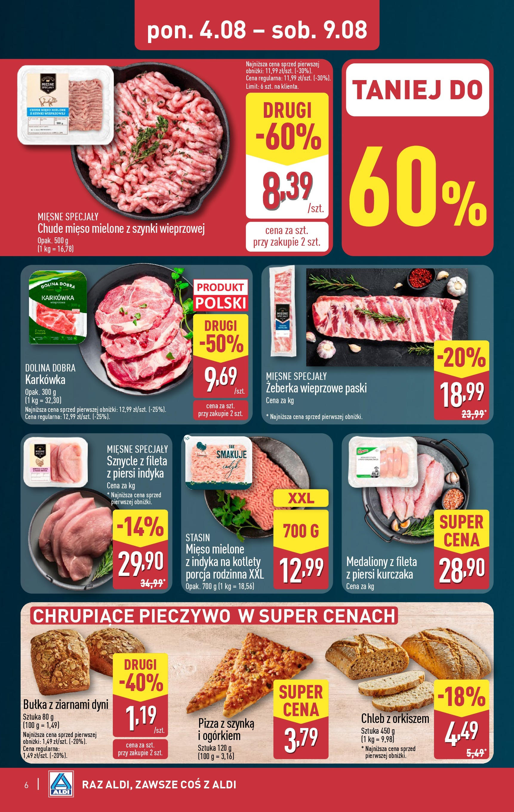 Aldi Gazetka od 04.08.2025 | Nowa PDF gazetka | Strona: 6 | Produkty: Piersi, Mięso, Mięso mielone, Pizza Aldi Gazetka od 04.08.2025 - Ulotka PDF, promocje | Strona: 6 | Produkty: Piersi, Mięso, Mięso mielone, Pizza
