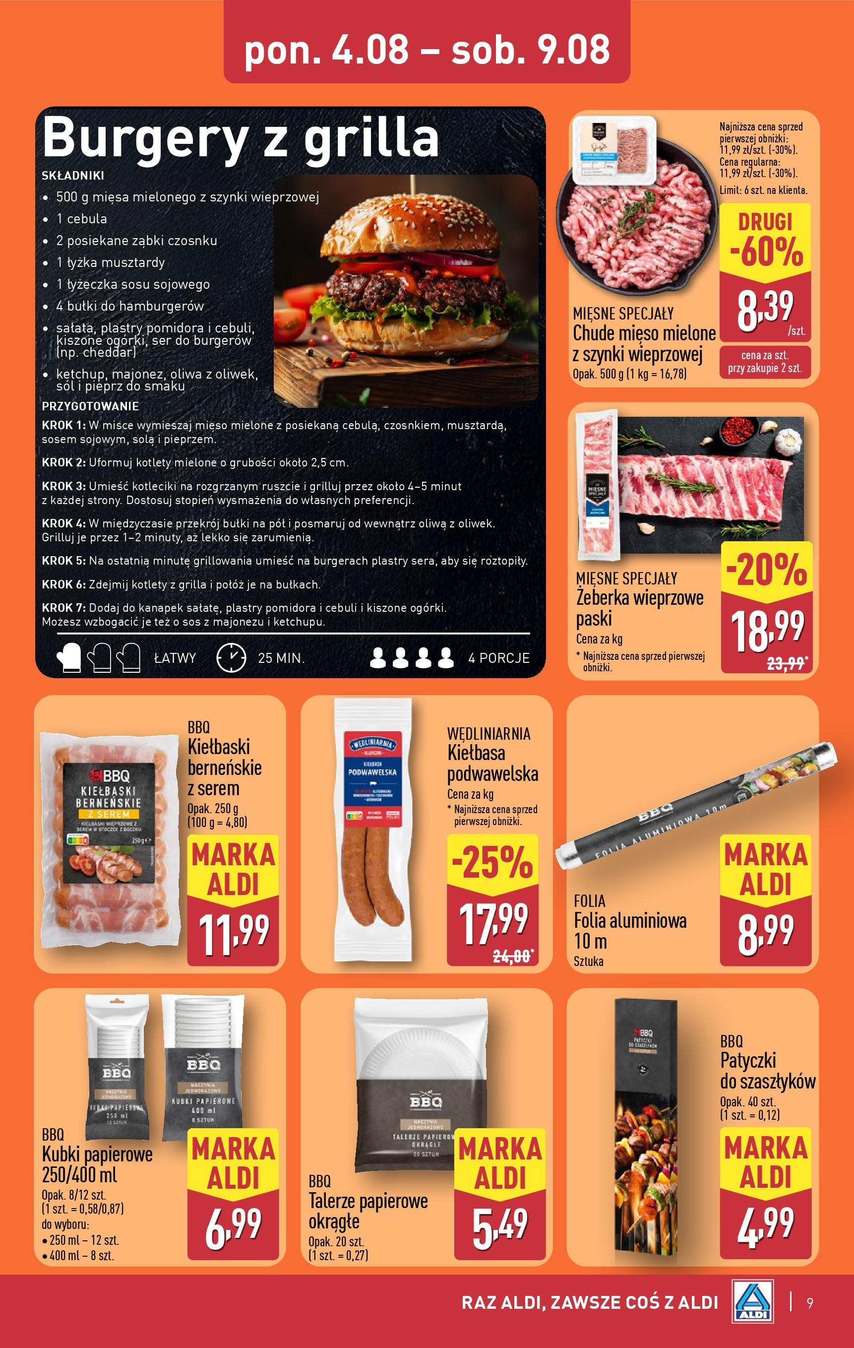 Aldi Gazetka od 04.08.2025 | Nowa PDF gazetka | Strona: 9 | Produkty: Kiełbasa, Patyczki do szaszłyków, Cheddar, Pieprz Aldi Gazetka od 04.08.2025 - Ulotka PDF, promocje | Strona: 9 | Produkty: Kiełbasa, Patyczki do szaszłyków, Cheddar, Pieprz