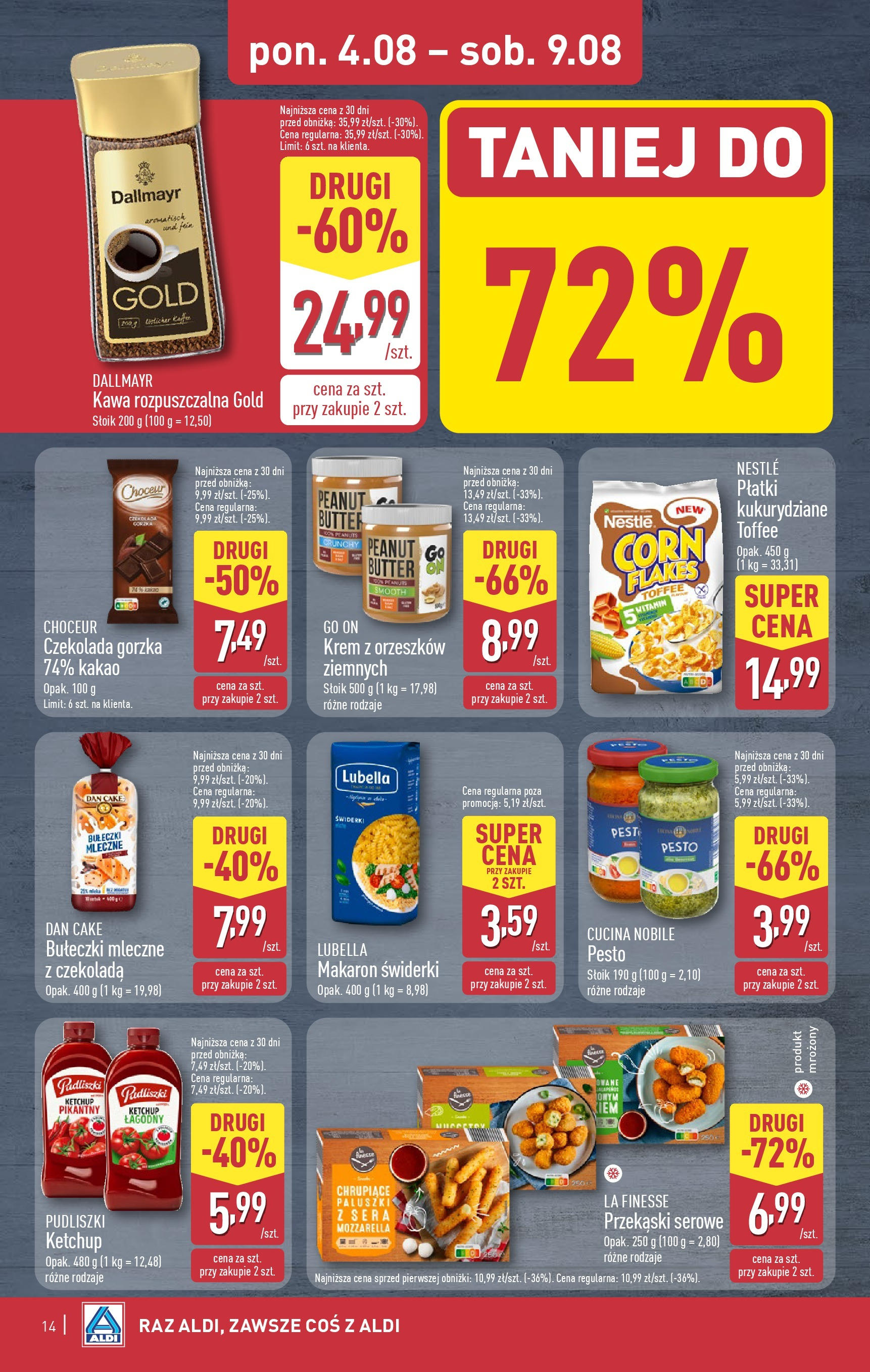 Aldi Gazetka od 04.08.2025 | Nowa PDF gazetka | Strona: 14 | Produkty: Ketchup, Kawa, Czekolada, Makaron Aldi Gazetka od 04.08.2025 - Ulotka PDF, promocje | Strona: 14 | Produkty: Ketchup, Kawa, Czekolada, Makaron