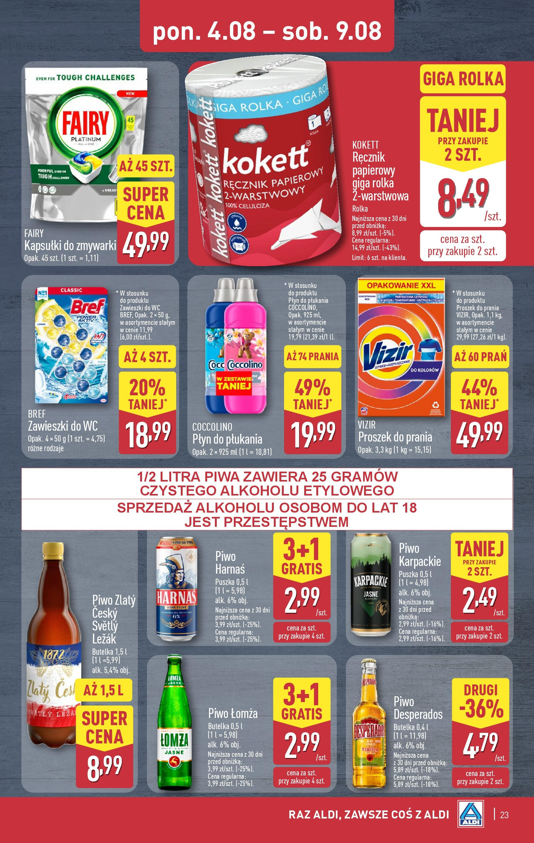 Aldi Gazetka od 04.08.2025 | Nowa PDF gazetka | Strona: 23 | Produkty: Leżak, Harnaś, Fairy, Proszek do prania Aldi Gazetka od 04.08.2025 - Ulotka PDF, promocje | Strona: 23 | Produkty: Leżak, Harnaś, Fairy, Proszek do prania