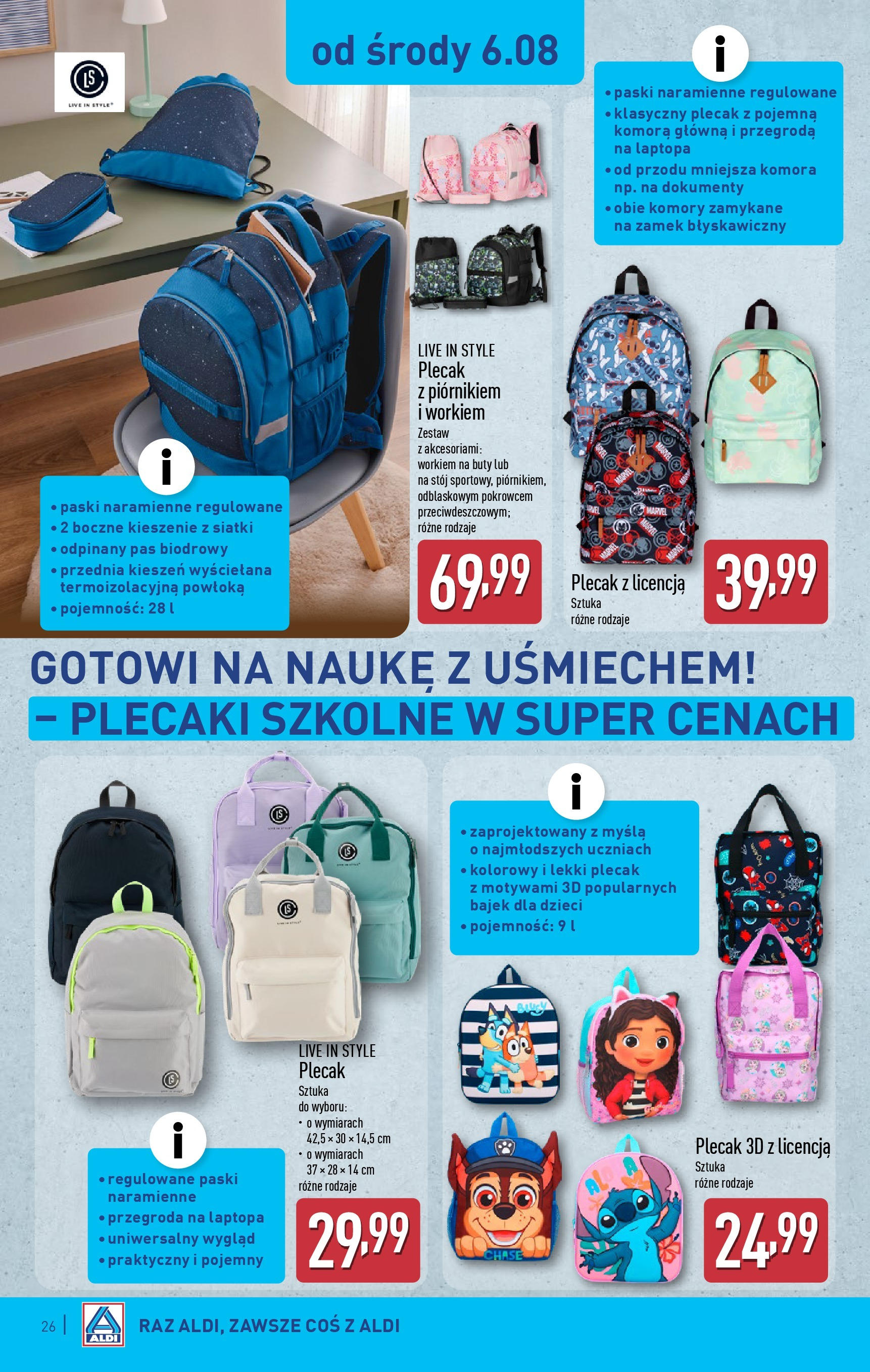 Aldi Gazetka od 04.08.2025 | Nowa PDF gazetka | Strona: 26 | Produkty: Buty, Plecak Aldi Gazetka od 04.08.2025 - Ulotka PDF, promocje | Strona: 26 | Produkty: Buty, Plecak