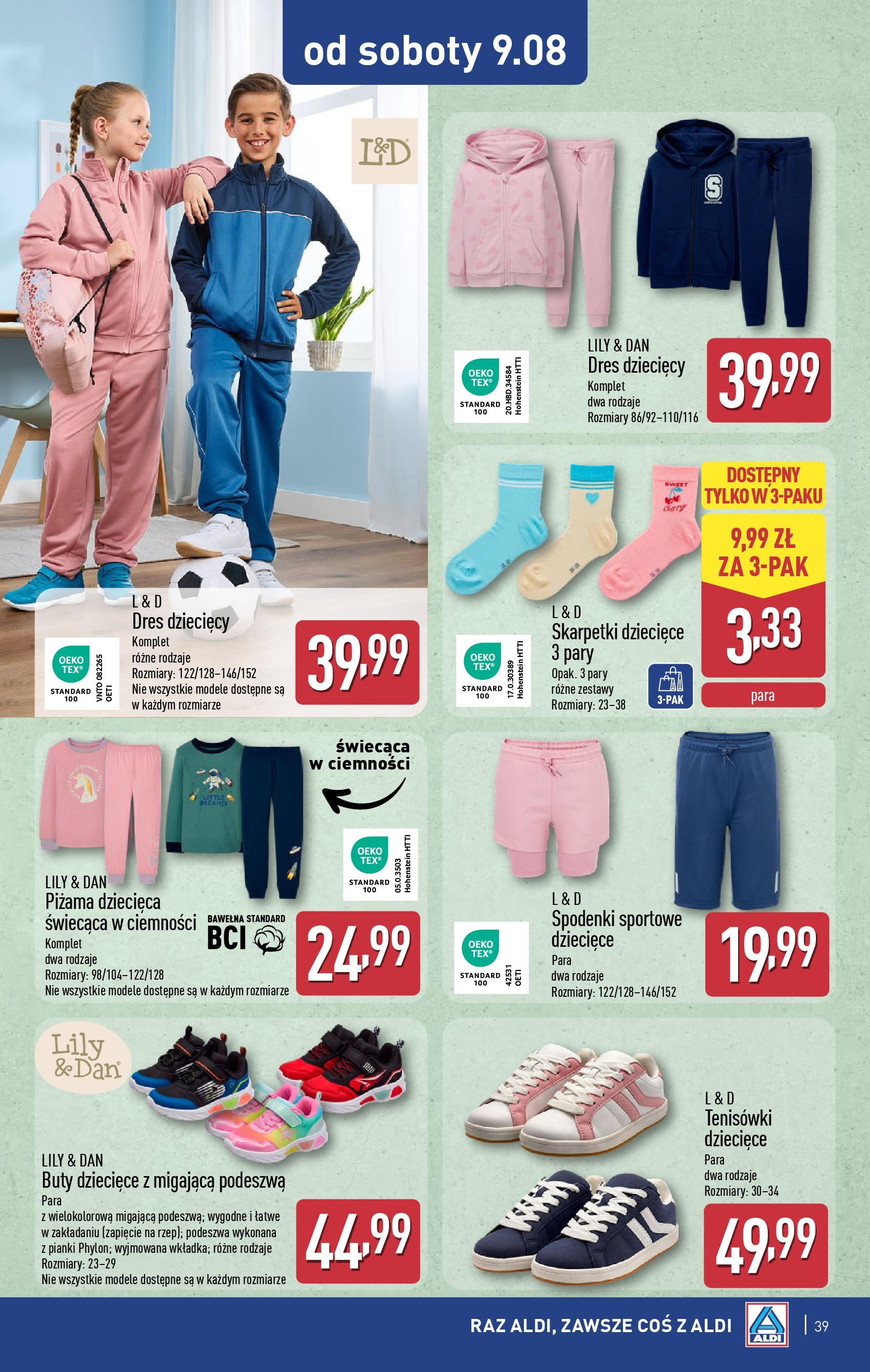 Aldi Gazetka od 04.08.2025 | Nowa PDF gazetka | Strona: 39 | Produkty: Piżama, Buty, Tenisówki, Skarpetki Aldi Gazetka od 04.08.2025 - Ulotka PDF, promocje | Strona: 39 | Produkty: Piżama, Buty, Tenisówki, Skarpetki