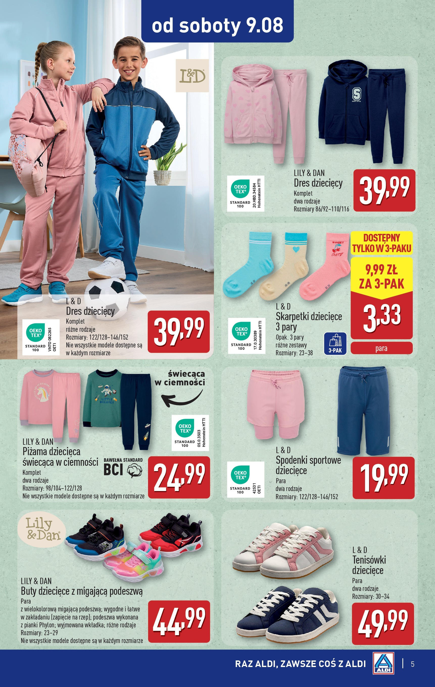 Aldi Gazetka - Od Soboty od 09.08.2025 - Ulotka PDF, promocje | Strona: 5 | Produkty: Spodenki, Buty, Tenisówki, Pianki