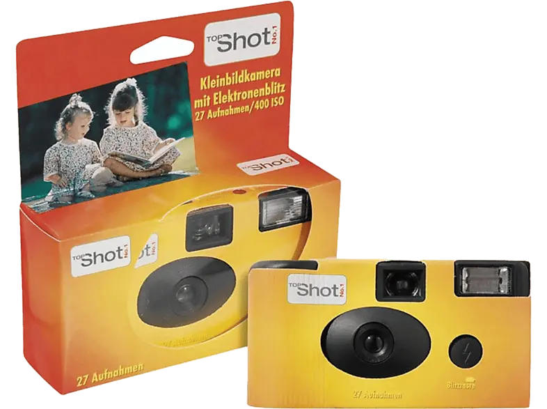 TopShot Einwegkamera 400 Flash, 27 Farbfotos, ISO 400, mit Blitz, Orange