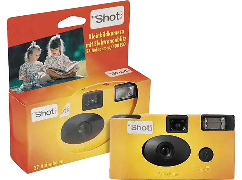 TopShot Einwegkamera 400 Flash, 27 Farbfotos, ISO 400, mit Blitz, Orange