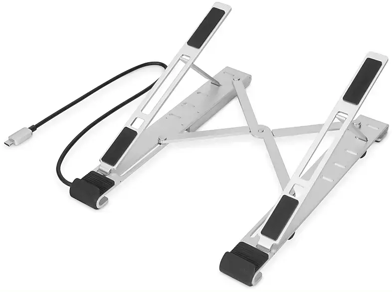 digitUS Variabler Notebook-Ständer mit integriertem USB-C™ Hub, 5-Port, Silber