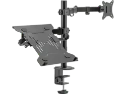 digitUS Montior Arm (17-32 Zoll) mit Notebook-Halter (15.6 For Business, max. 4-9 kg., Klemme o. Durchführung, Schwarz; Montior Arm mit Notebook-Halter
