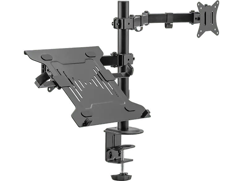 digitUS Montior Arm (17-32 Zoll) mit Notebook-Halter (15.6 For Business, max. 4-9 kg., Klemme o. Durchführung, Schwarz; Montior Arm mit Notebook-Halter