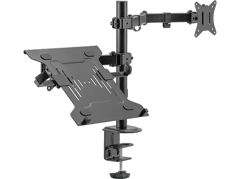 digitUS Montior Arm (17-32 Zoll) mit Notebook-Halter (15.6 For Business, max. 4-9 kg., Klemme o. Durchführung, Schwarz; Montior Arm mit Notebook-Halter