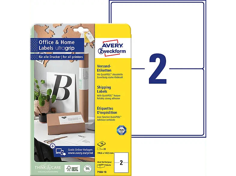 Avery ZWECKforM Versand-Etiketten, Home Office, Kleinpackung, 199,6 x 143,5 mm, 7168-10