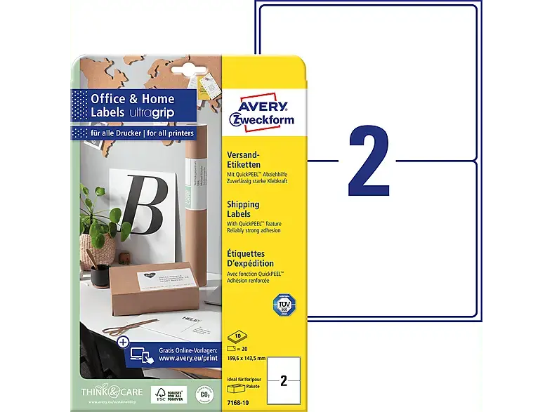 Avery ZWECKforM Versand-Etiketten, Home Office, Kleinpackung, 199,6 x 143,5 mm, 7168-10