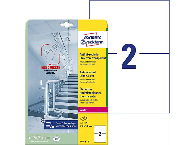 Avery ZWECKforM Antimikrobielle Etiketten transparent, 210 x 148 mm, L8012-10