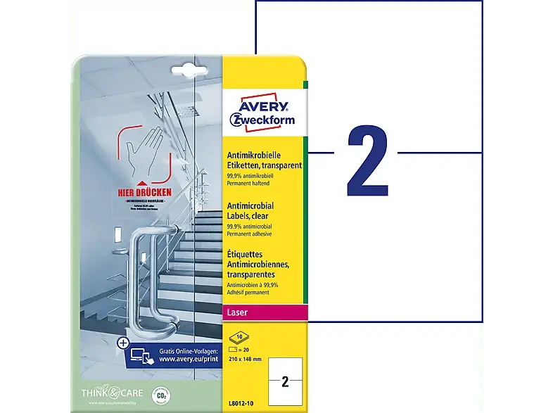 Avery ZWECKforM Antimikrobielle Etiketten transparent, 210 x 148 mm, L8012-10