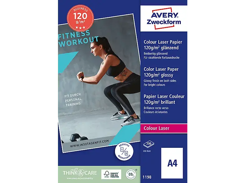 Avery ZWECKforM 1198 Business Colour Laser Papier, A4, beidseitig beschichtet, 120 g/m², 200 Blatt