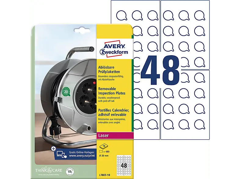 Avery ZWECKforM Prüfplaketten, Ø 20 mm, L7803-10