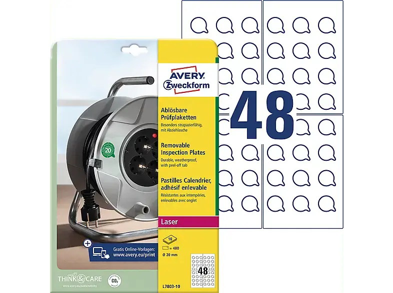 Avery ZWECKforM Prüfplaketten, Ø 20 mm, L7803-10
