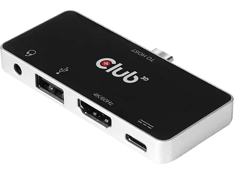 CLUB-3D Adapter USB Typ C 4-in-1 Hub auf HDMI, 4K/60Hz, Schwarz (CSV-1591)