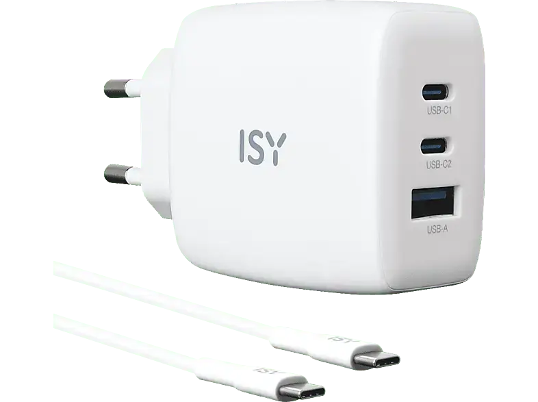 ISY IAC-5650-WT Ladegerät mit Kabel, Weiß; GaN Charger