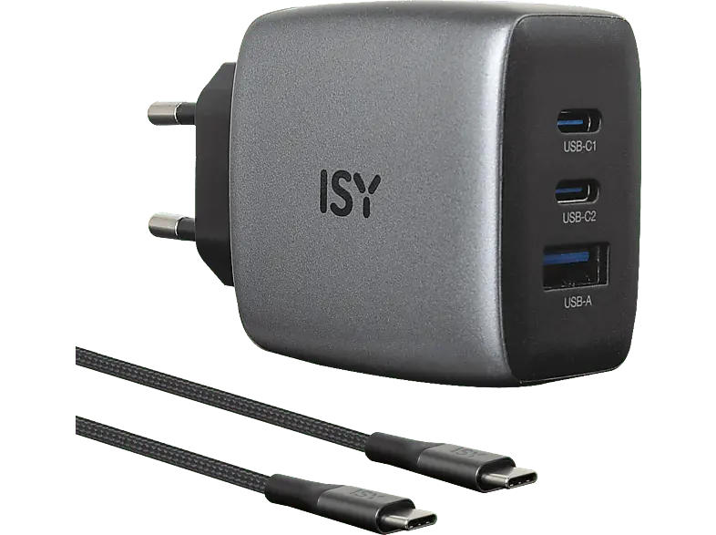 ISY IAC-5650-GY GAN Ladegerät mit Kabel, Grau