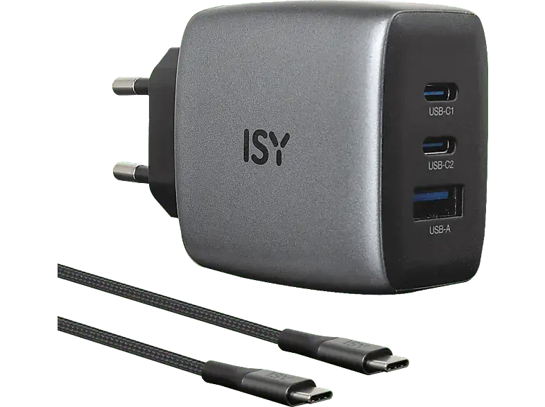 ISY IAC-5650-GY GAN Ladegerät mit Kabel, Grau
