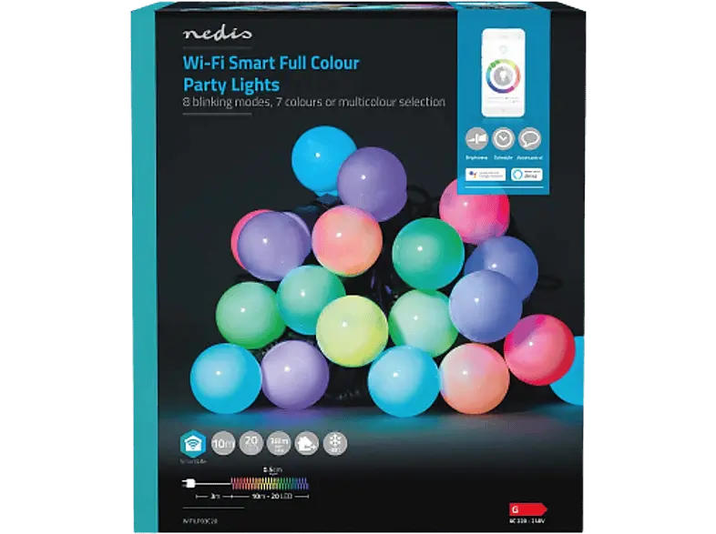 Nedis SmartLife WLAN LED Lichterkette Party, 10m, 20 LED's, RGB; LED-Lichterkette