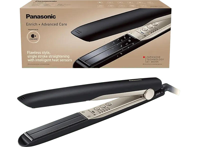Panasonic EH-HS0E-K825 Haarglätter (Keramik, Temperaturstufen: 5 (230°C, 200°C, 180°C, 170°C und 150°C), Schwarz/Champagner)