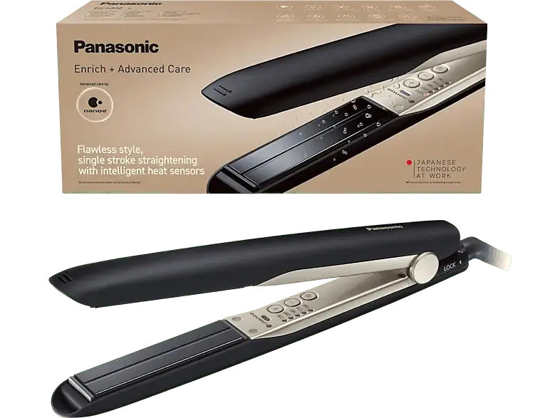 Panasonic EH-HS0E-K825 Haarglätter (Keramik, Temperaturstufen: 5 (230°C, 200°C, 180°C, 170°C und 150°C), Schwarz/Champagner)