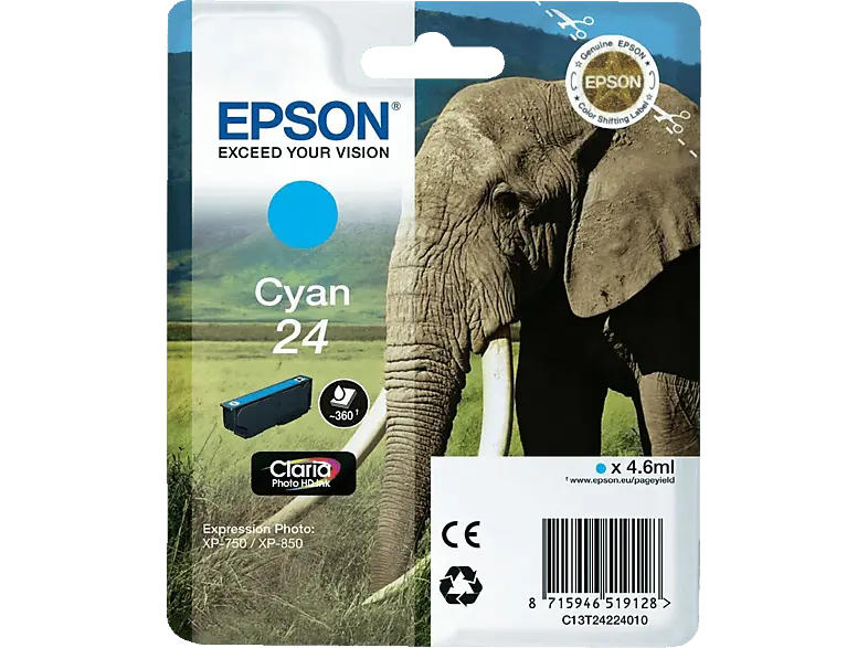 EPSON Elefant, 24, Cyan, C13T24224012; Tintenpatrone