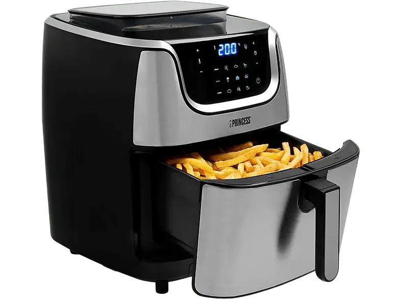 Princess 01.183318.01.750 Heißluftfritteuse mit Dampffunktion 6,5 l, 1700 Watt, Silber