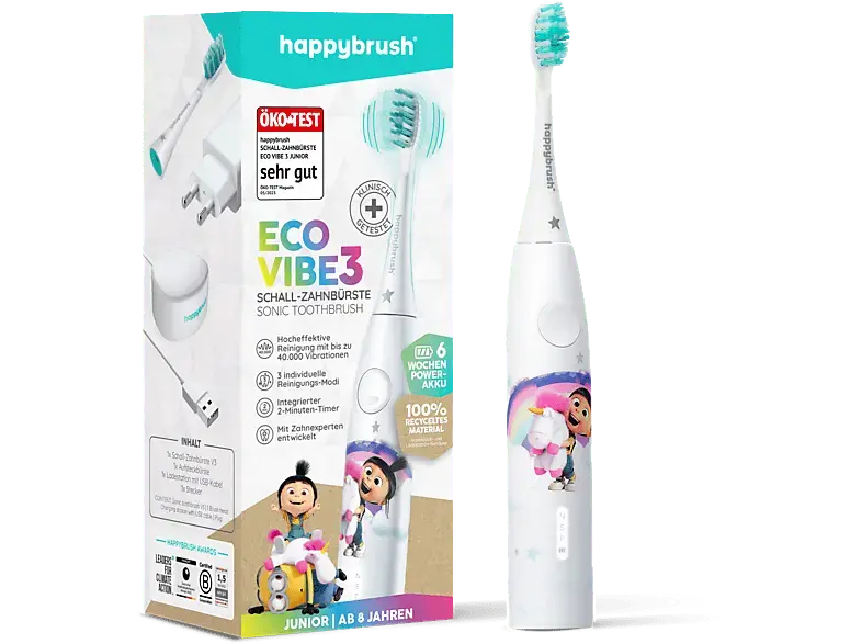 happybrush ECO VIBE 3 Junior Schallzahnbürste Weiß