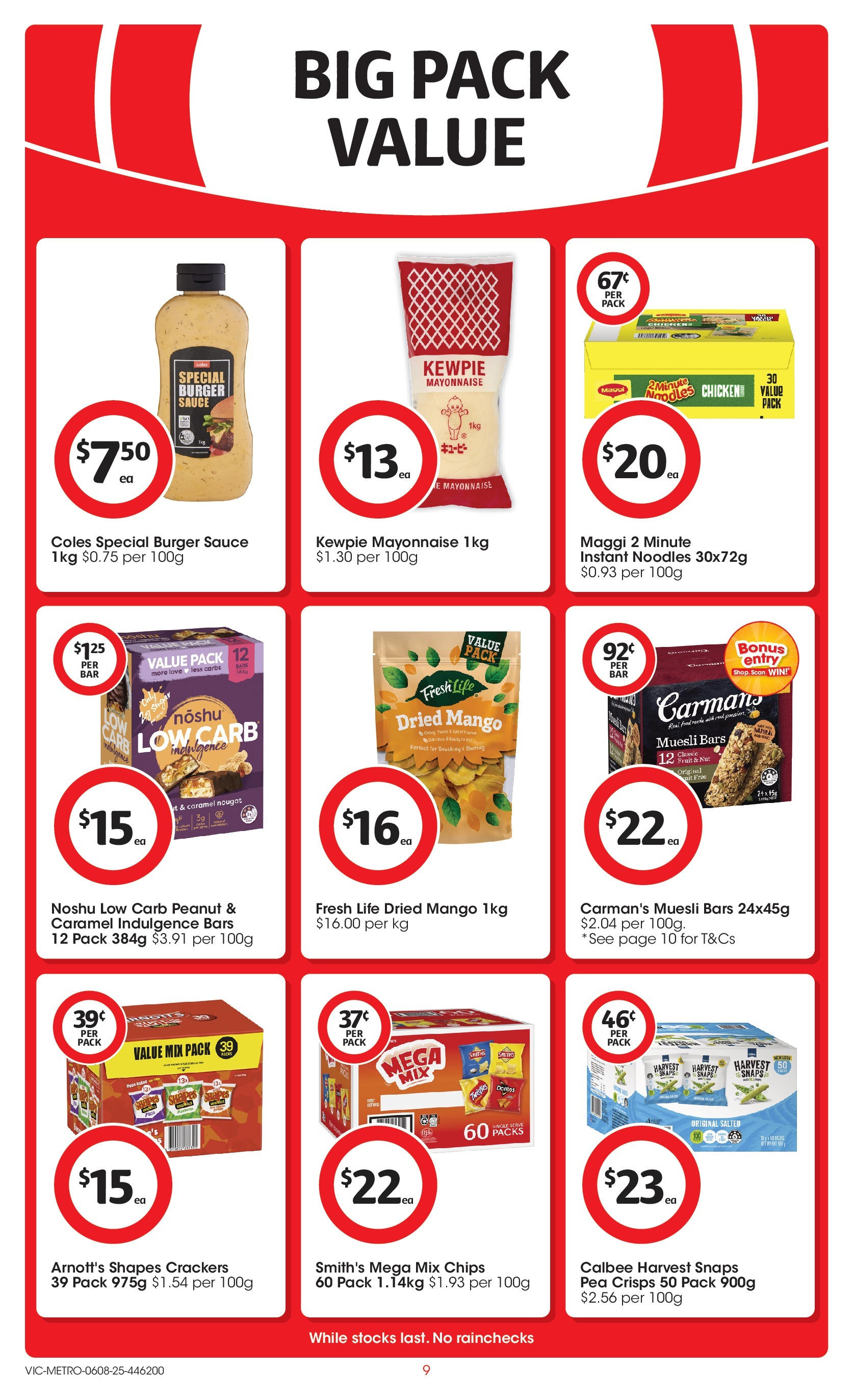 Coles catalogue from 06/08/2025 > Big discounts | Page: 9 | Products: Crackers, Noodles, Sauce, Mango Coles catalogue valid from 06/08/2025 > Online Australia | Page: 9 | Products: Crackers, Noodles, Sauce, Mango