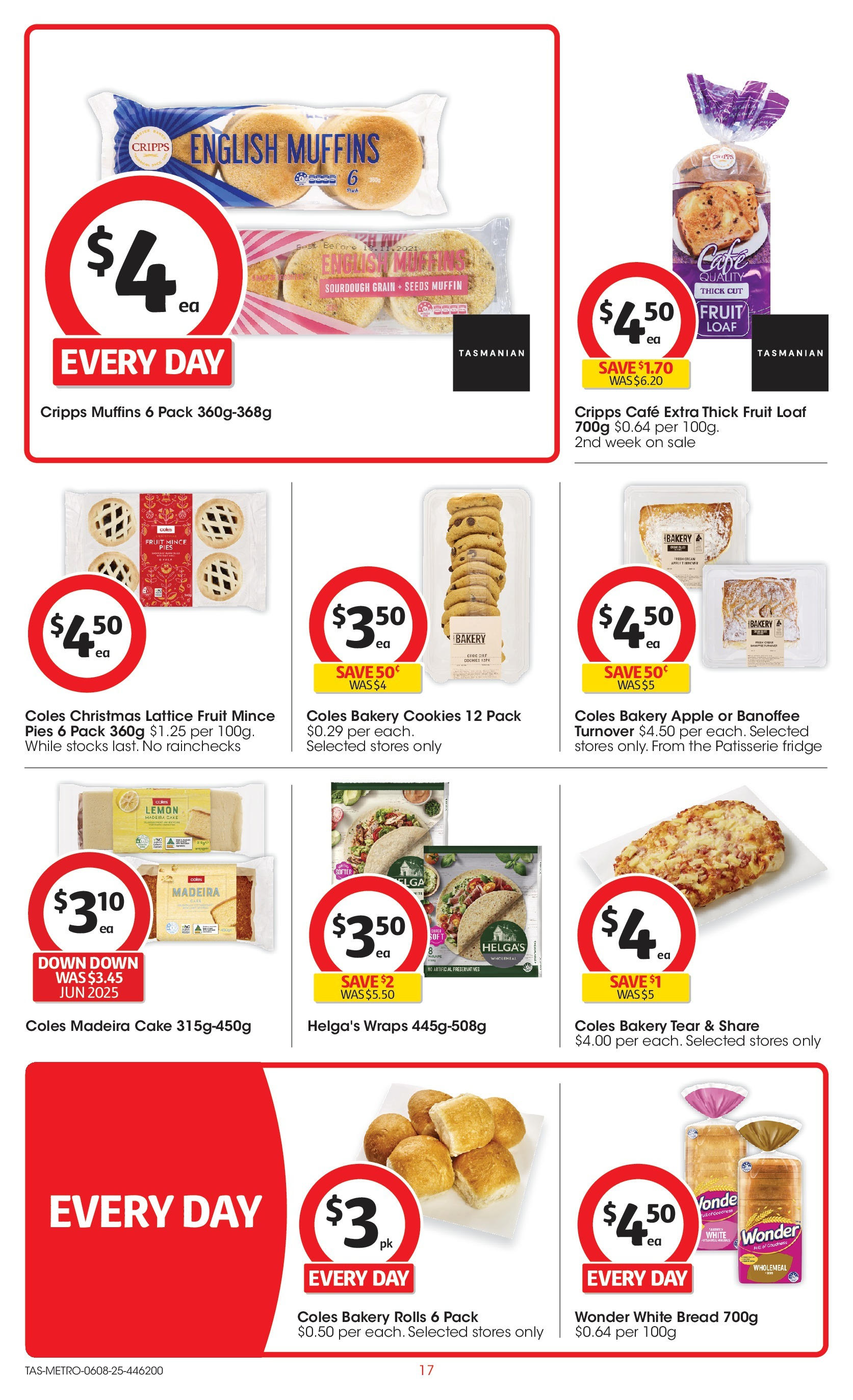 Coles catalogue from 06/08/2025 > Big discounts | Page: 17 | Products: Bread, Muffins, Pies, Fridge Coles catalogue valid from 06/08/2025 > Online Australia | Page: 17 | Products: Bread, Muffins, Pies, Fridge