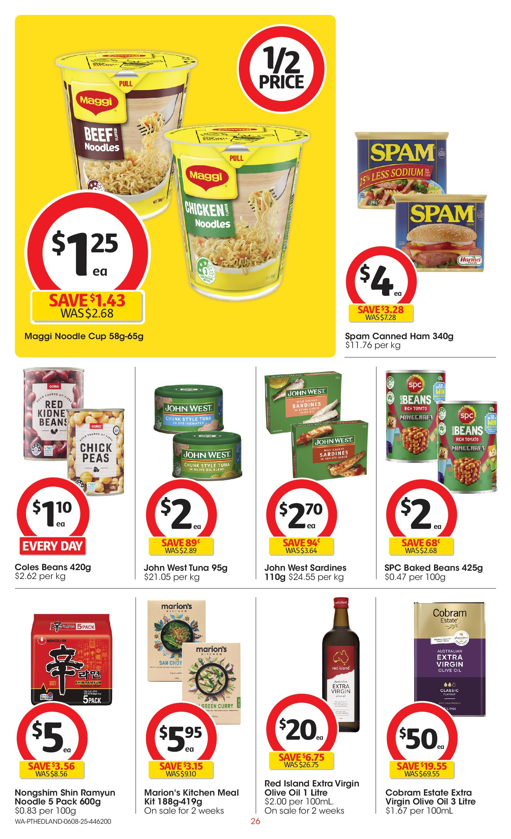 ﻿﻿Coles catalogue valid from 06/08/2025 > Online Australia | Page: 26 | Products: Ham, Noodles, Sardines, Soup