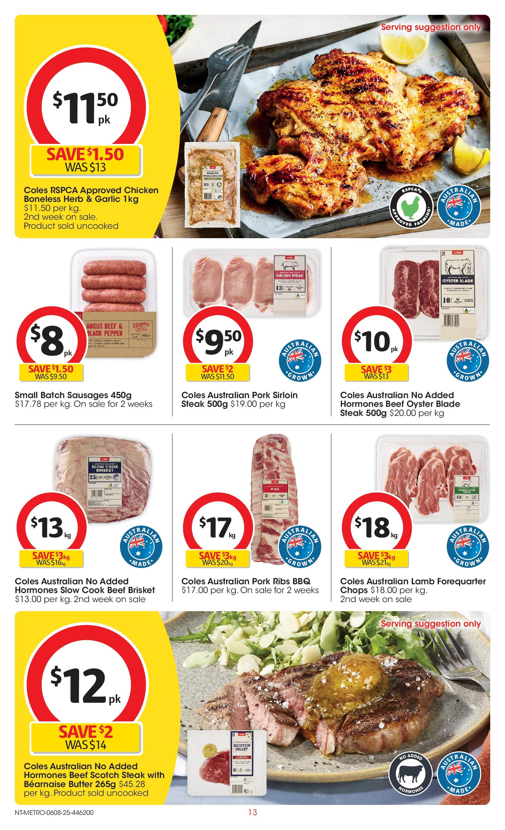 ﻿﻿Coles catalogue valid from 06/08/2025 > Online Australia | Page: 13 | Products: Pork, Steak, Scotch, Garlic