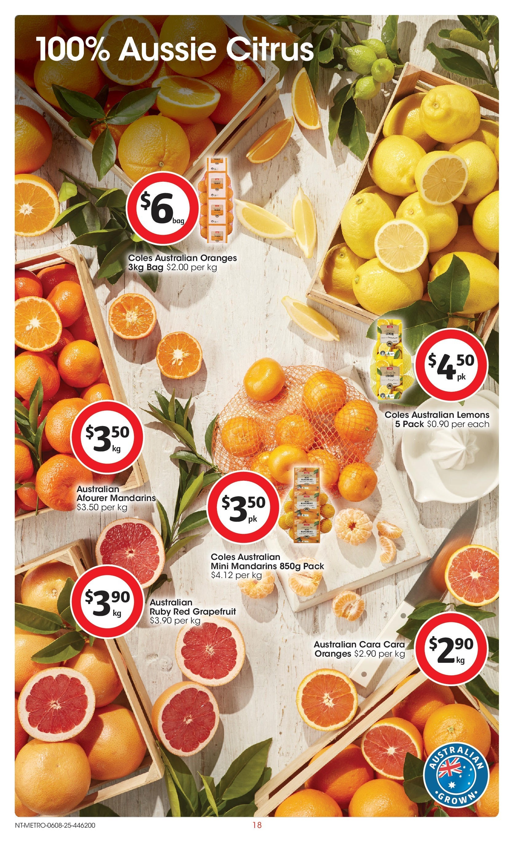 ﻿﻿Coles catalogue valid from 06/08/2025 > Online Australia | Page: 18 | Products: Oranges, Mandarins, Grapefruit, Bag