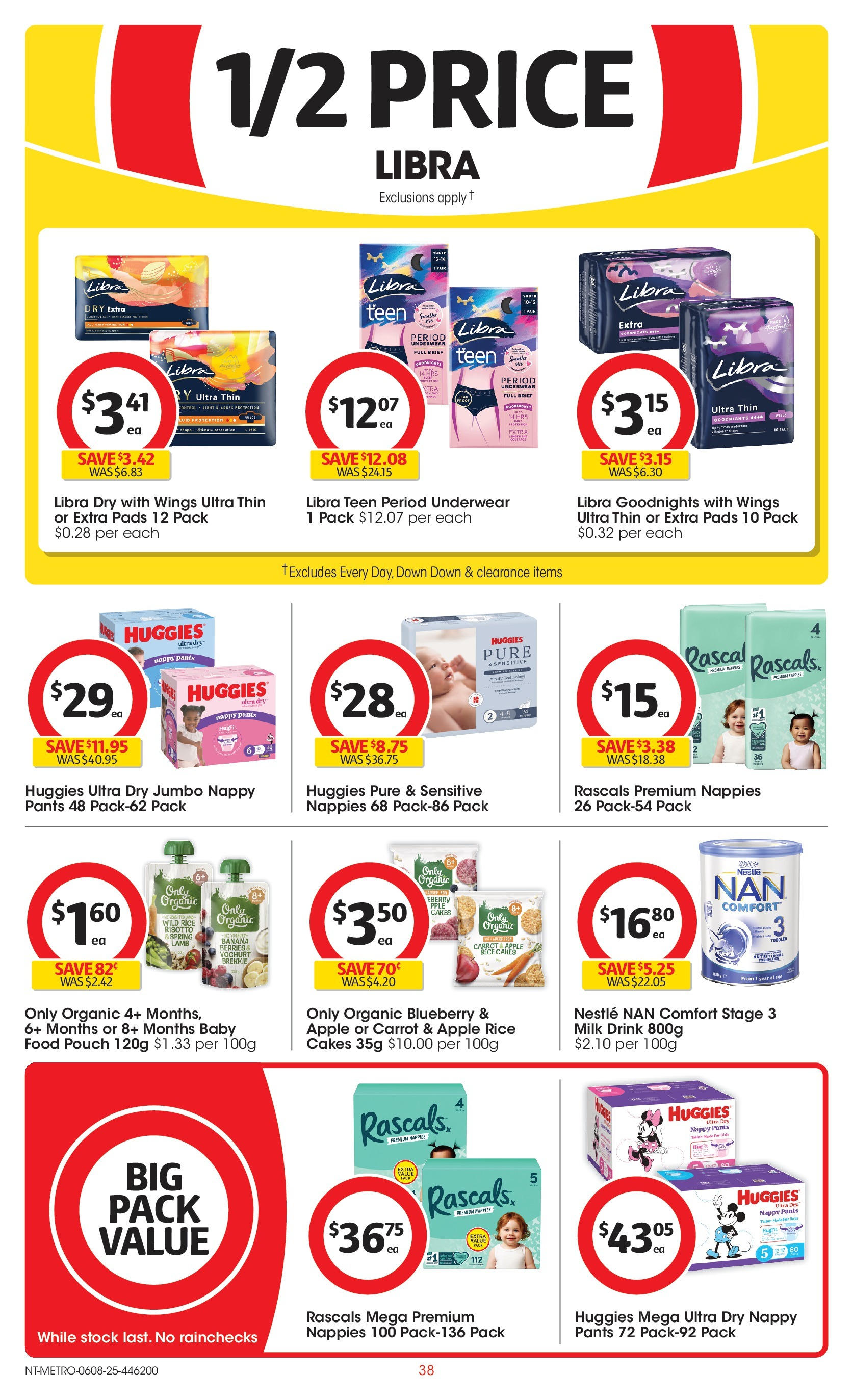 ﻿﻿Coles catalogue valid from 06/08/2025 > Online Australia | Page: 38 | Products: Yoghurt, Nappies, Baby food, Pants