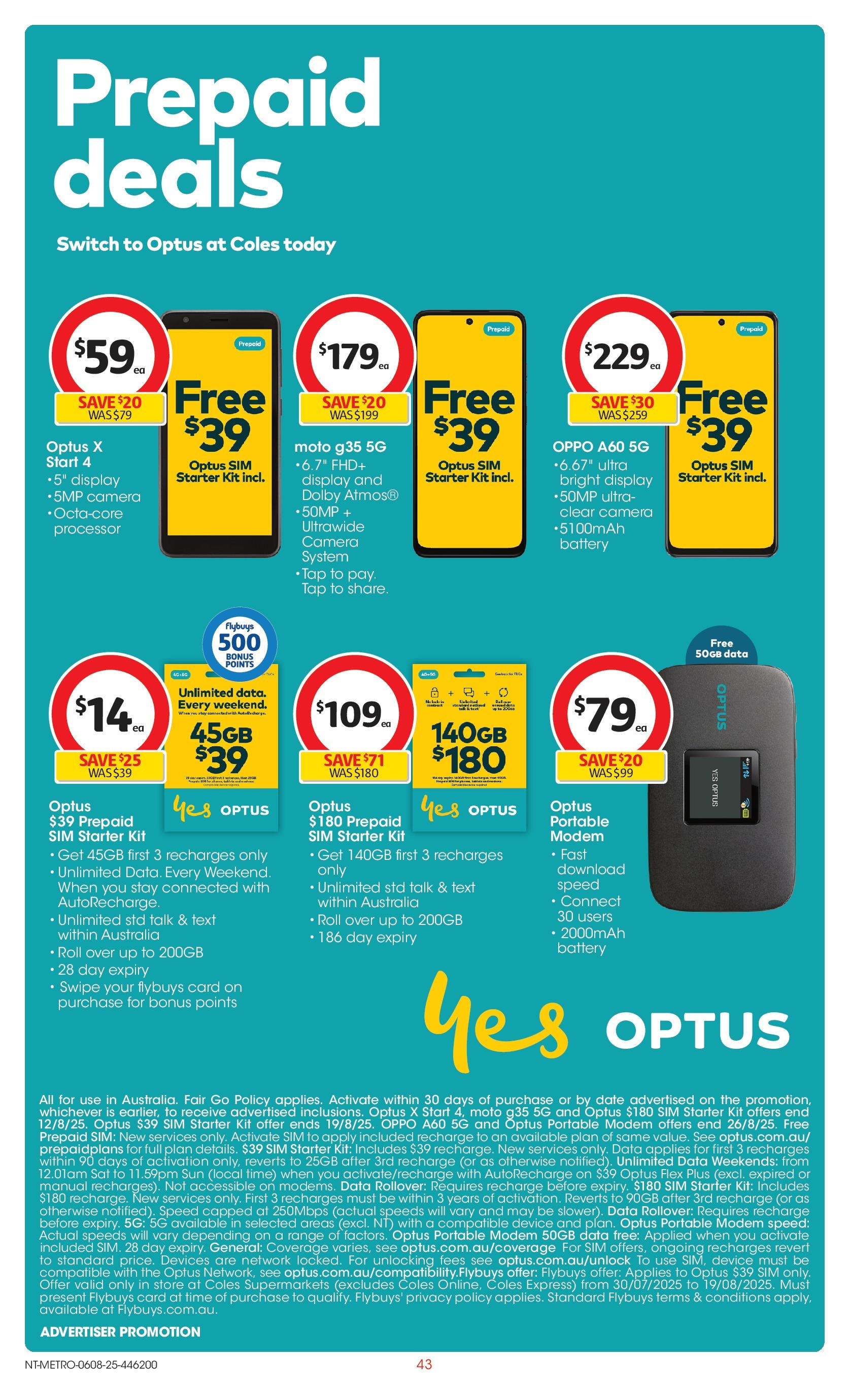 ﻿﻿Coles catalogue valid from 06/08/2025 > Online Australia | Page: 43 | Products: Battery, Date, Portable, Modem