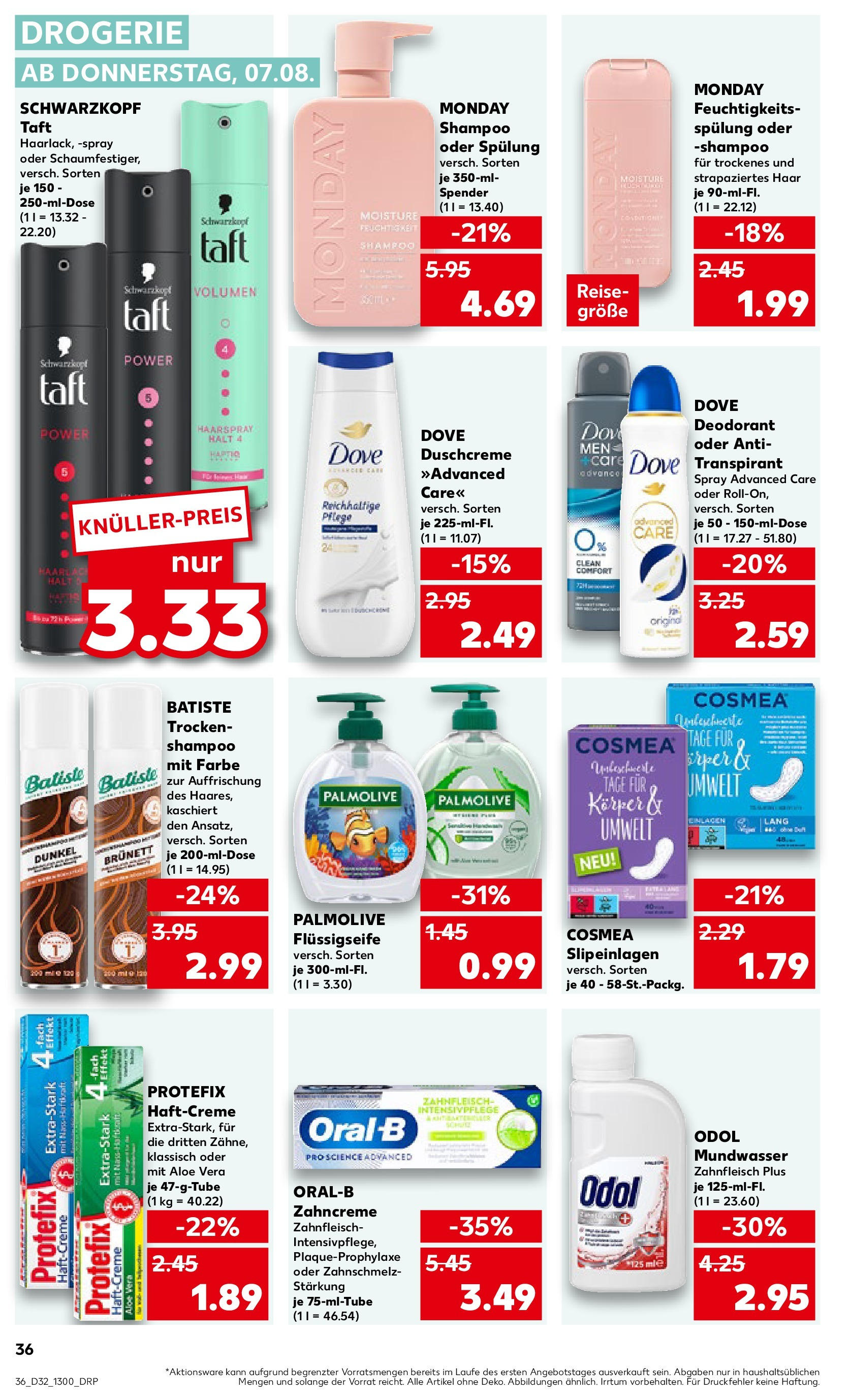 Prospekt Kaufland ab 07.08.2025 » Angebote Online zum Blättern | Seite: 36 | Produkte: Shampoo, Haarspray, Deodorant, Mundwasser