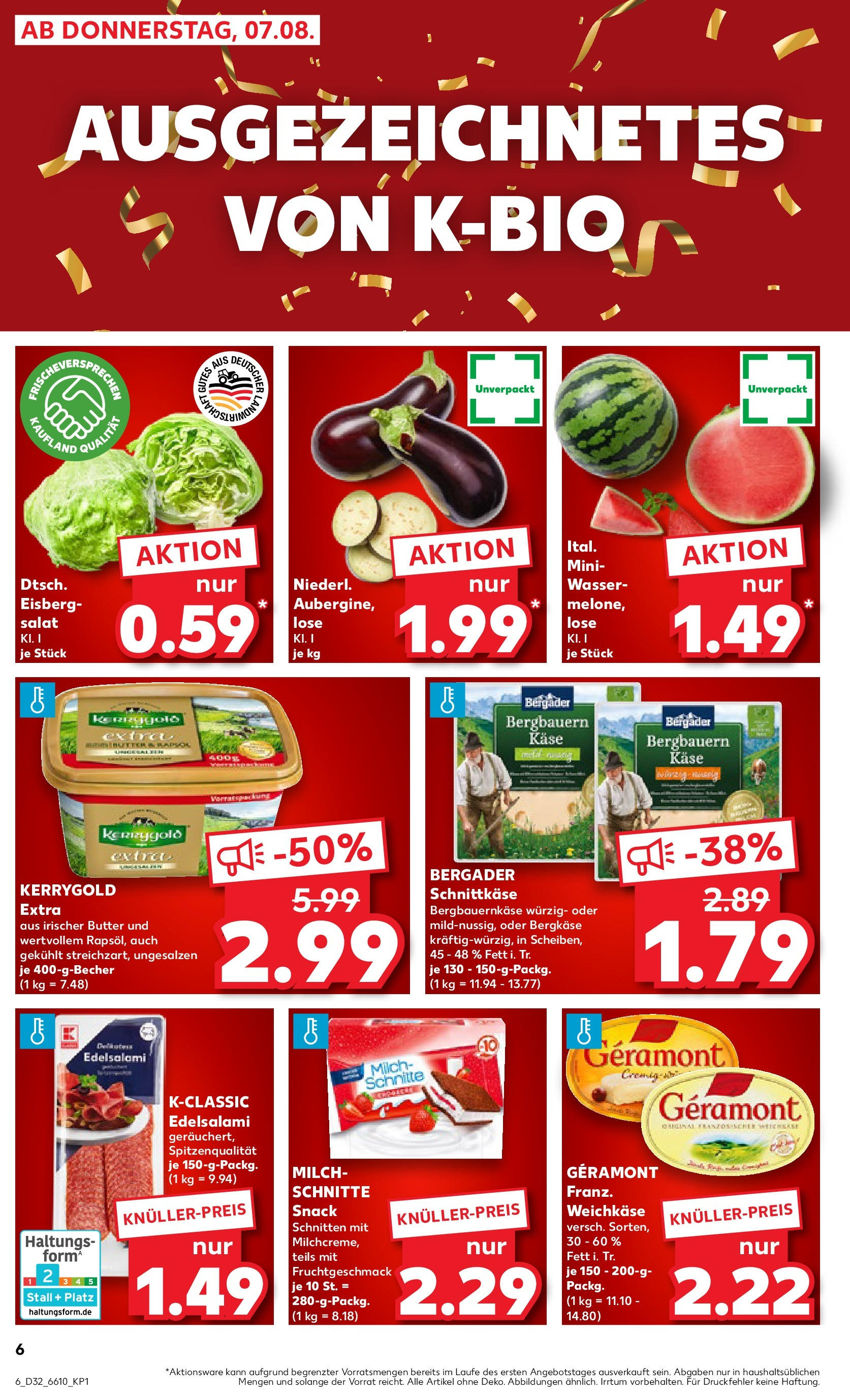 Prospekt Kaufland ab 07.08.2025 » Angebote Online zum Blättern | Seite: 6 | Produkte: Butter, Käse, Wasser, Salami