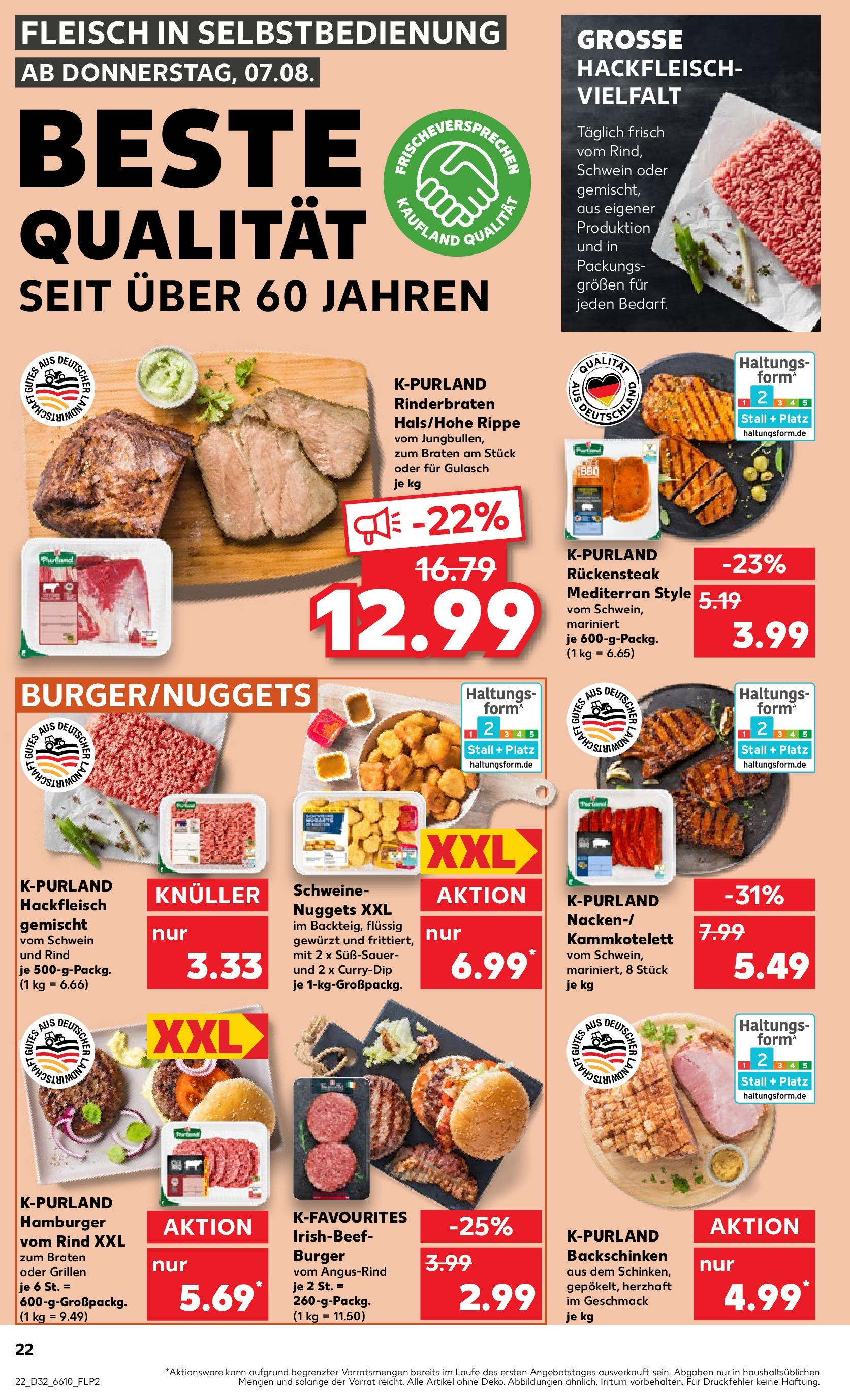 Prospekt Kaufland ab 07.08.2025 » Angebote Online zum Blättern | Seite: 22 | Produkte: Burger, Gulasch, Fleisch, Hackfleisch