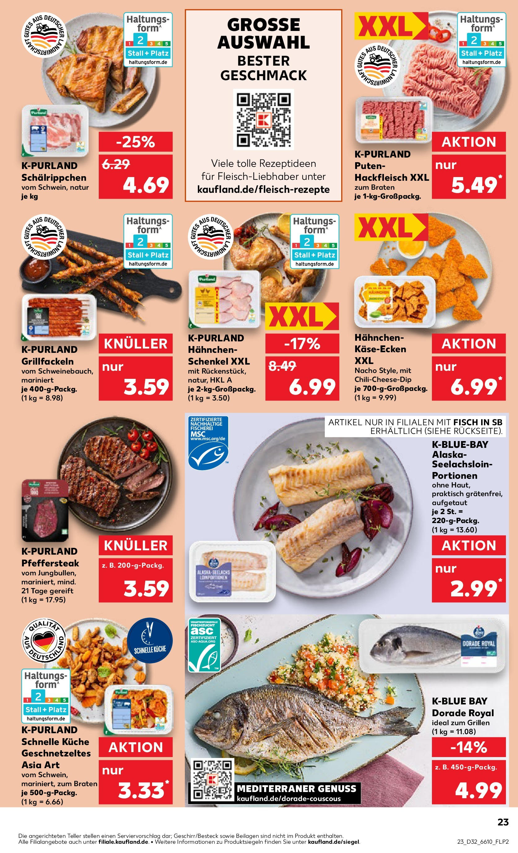 Prospekt Kaufland ab 07.08.2025 » Angebote Online zum Blättern | Seite: 23 | Produkte: Dorade, Fisch, Steak, Hackfleisch