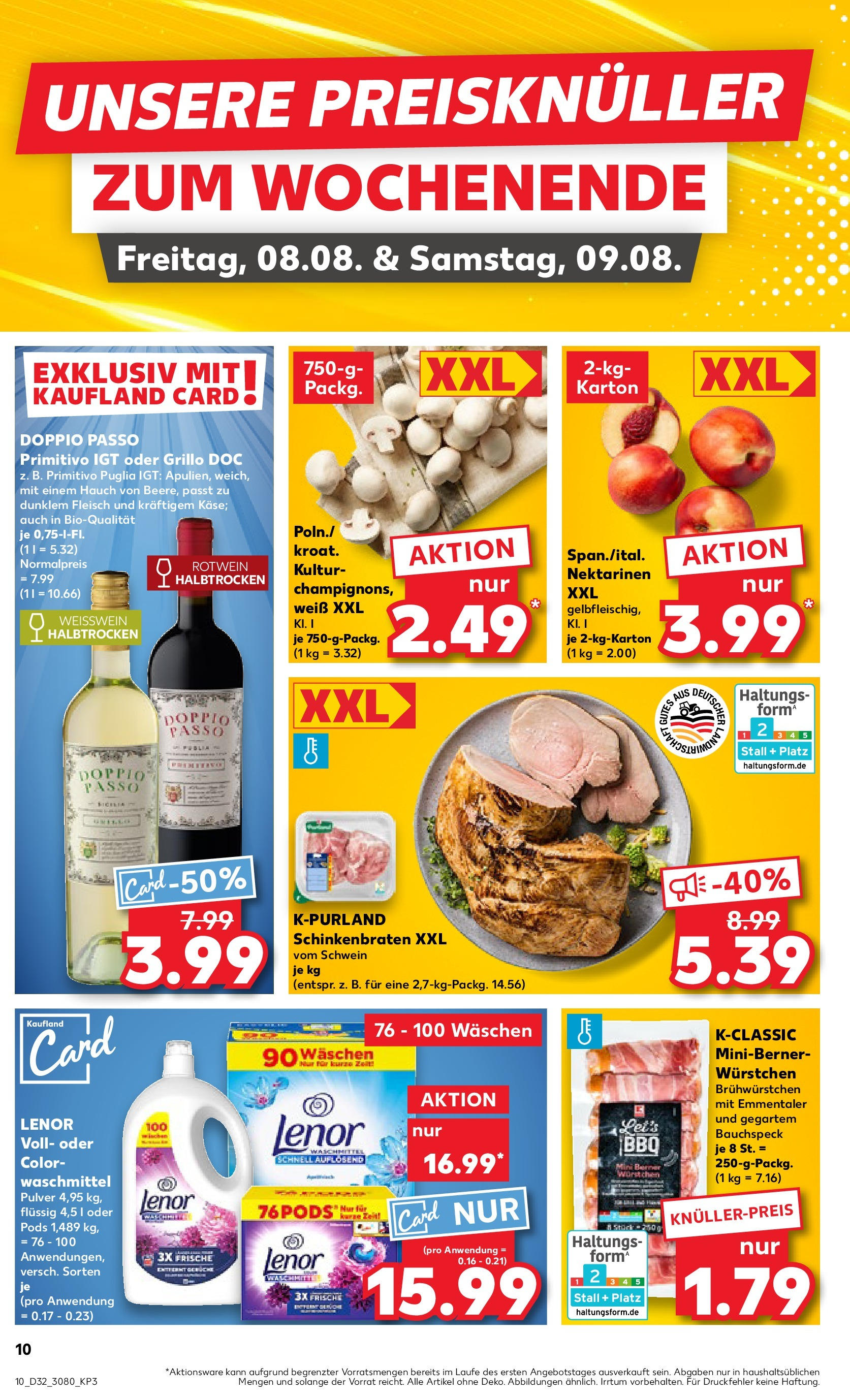 Prospekt Kaufland ab 07.08.2025 » Angebote Online zum Blättern | Seite: 10 | Produkte: Weißwein, Doppio passo primitivo, Waschmittel, Fleisch