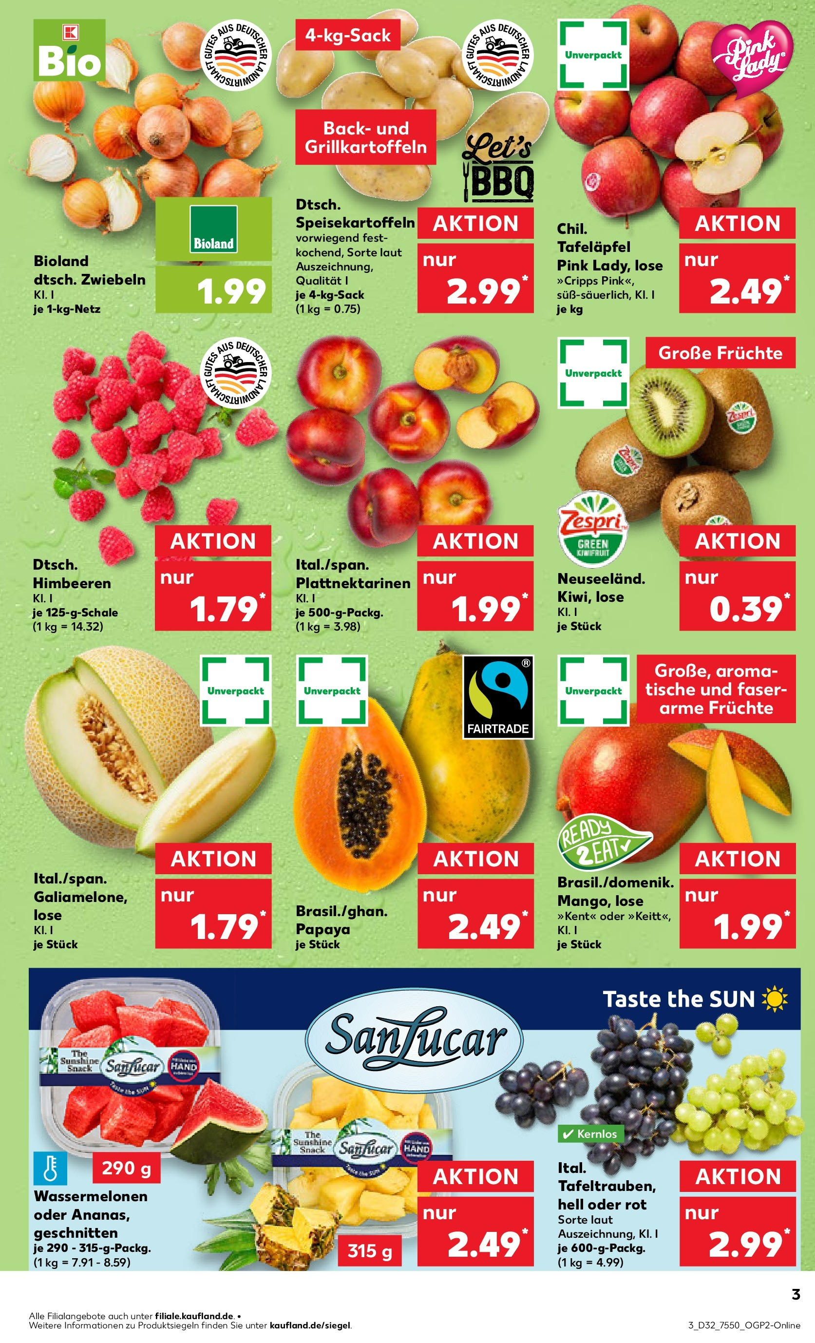 Prospekt Kaufland ab 07.08.2025 » Angebote Online zum Blättern | Seite: 3 | Produkte: Himbeeren, Zwiebeln, Mango, Kiwi