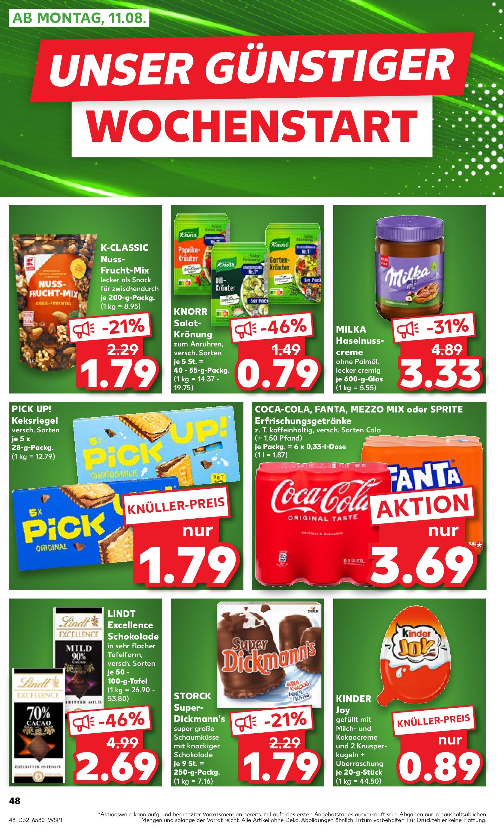 Prospekt Kaufland ab 07.08.2025 » Angebote Online zum Blättern | Seite: 48 | Produkte: Fanta, Cola, Tee, Lindt